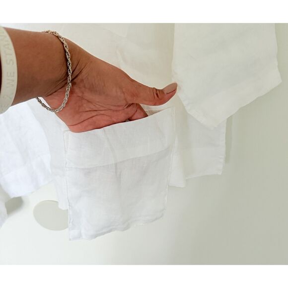 Stijfselkissie Linen Tunic Top Lagenlook Artsy Cowl Neck Asym Hem Pocket Sz M - Picture 4 of 9